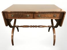 Two reproduction mahogany drop leaf sofa tables