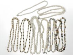 A group of pearls and stained pearl necklaces and bracelets,