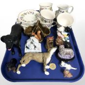 A group of dog ornaments including Leonardo collection, Royal Doulton Dovedale part tea set,
