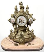 A 19th century French gilt metal and hand painted porcelain mantel clock, retailed by Bennett,