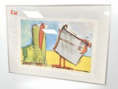 A Danish abstract colour print, indistinctly signed and numbered in pencil, 56 cm x 38 cm.