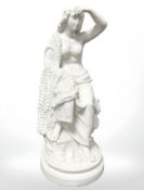 A Victorian Parian figure of a semi-nude maiden with a cloak draped over her shoulder, height 31 cm.