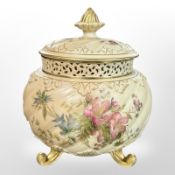A Royal Worcester blush ivory potpourri with lid and cover, shape No.