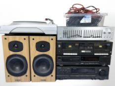 An Ion turntable, pair of speakers, realistic stereo equaliser, Technics stereo receiver,