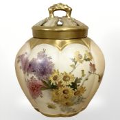 A Royal Worcester potpourri and cover, shaped 1313,