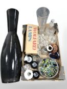 A large IKEA glass vase, further Finnish Ittalla drinking glasses, glass marbles, etc.