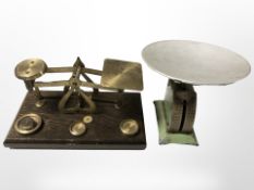 A set of Victorian letter scales with weights and a further scale.