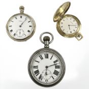 A Waltham gold-plated open face pocket watch, lacking hoop, a modern lady's Longines fob watch,