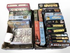 A collection of board games.