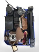 A Canon EOS 1000 F camera, Zeiss Ikon Nettar, Zeiss camera, tripod,