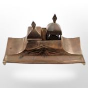 An Art Nouveau copper desk stand, width 19cm.