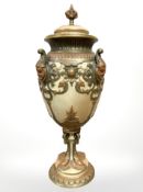 A Royal Worcester Neo-Renaissance vase and cover, shape number 1518, on blush ground with orange,