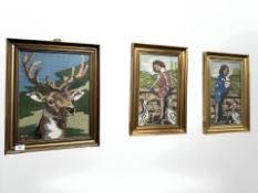 A continental tapestry depicting a stag's head, 31 cm x 41 cm,