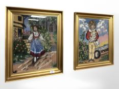 A Danish tapestry depicting a young girl wearing a blue dress, 34 cm x 44 cm,