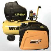 A Wolf air compressor and an Impax low power inverter generator