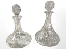 Two crystal ship's decanters, one signed Cavan,