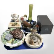 A group of collectors plates, Egyptian style figures, small trinket box, Bunnykins dish,