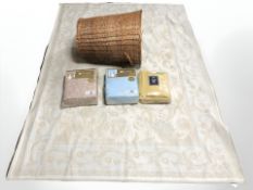 A machine made rug, two pairs of fully lined Jacquard curtains, 225 cm x 225 cm,