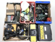A large quantity of tools and hardware, power tools, Dewalt & Stanley tool boxes,