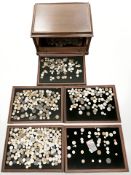 A mahogany six-drawer coin collector's chest containing a large quantity of Georgian and later