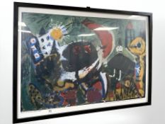 Danish School : Abstract colour print after Erik Nyholm, 69 cm x 49 cm.