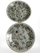 Two 19th century Cantonese celadon glaze plates, diameter 18.5 cm.