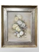 H Benoti : Still life with flowers, oil on board, 23.5 cm x 29.5 cm.