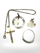 A 9ct gold diamond set half-eternity ring and three similar pendants CONDITION REPORT: