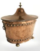 A Victorian copper coal bin, height 38 cm.