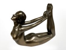 An Art Deco style bronzed-resin figure of a nudy lady after Ed Van Rosmalen, length 13.