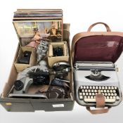 A Royal typewriter, a microscope, Zeiss camera, small quantity of LP records, etc.