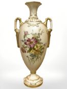 A Royal Worcester Neo-Classical vase, painted with flowers amongst foliage, date code for 1909,