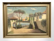 Continental School : Villa by a bay, oil on canvas, 64 cm x 43 cm.