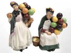 Two Royal Doulton figures, The Old Balloon Seller HN1315 and Biddy Pennyfarthing HN1843.