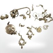 A group of 9ct gold and yellow metal jewellery including antique swirl brooch, locket,