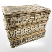 Three wicker hampers,