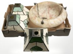 An Art Deco mottled glass pendant ceiling light shade, diameter 35 cm,