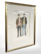 Terence McArdle : Two men with a whippet, watercolour, 20 cm x 33 cm.