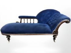 A Victorian mahogany chaise lounge, length 193 cm.