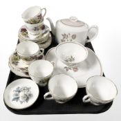 A Staffordshire Royal Sutherland part tea service, a Susie Cooper designed teapot, plate and bowl,