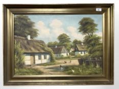 H. Borno : Chickens in a courtyard, oil on canvas, 44 cm x 64 cm.