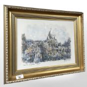 A French colour print depicting Paris, 38 cm x 28 cm.