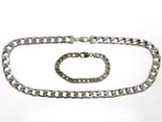 A large silver curb chain and bracelet, 200g.