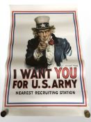 A group of unframed reproduction army recruitment posters.