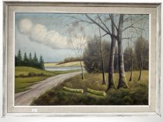 Danish School : Pathway by a lake, oil on canvas, 63 cm x 43 cm.