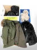 A Regatta jacket and other outdoor clothing, simulated fur jacket, etc.