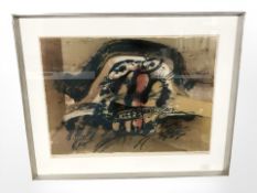 After M Engelman : Abstract portrait, colour lithograph, numbered 41 of 45, dated '67,