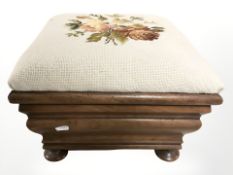 A Victorian mahogany tapestry storage footstool,