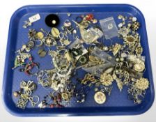 A group of costume jewellery, brooches, cufflinks,