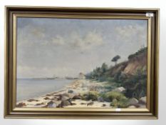 Hindballe : A view along a coastline, oil on canvas, 46 cm x 67 cm.